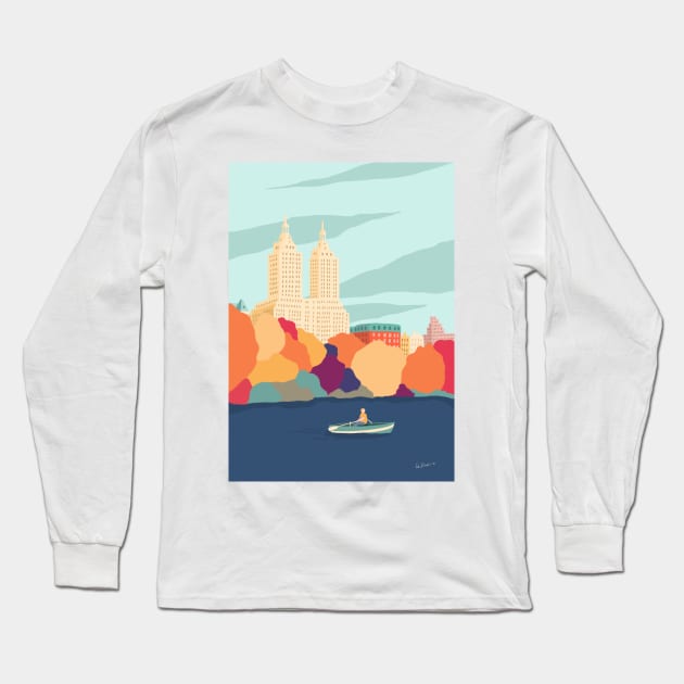 New York Central Park in autumn Long Sleeve T-Shirt by Valeria Frustaci 